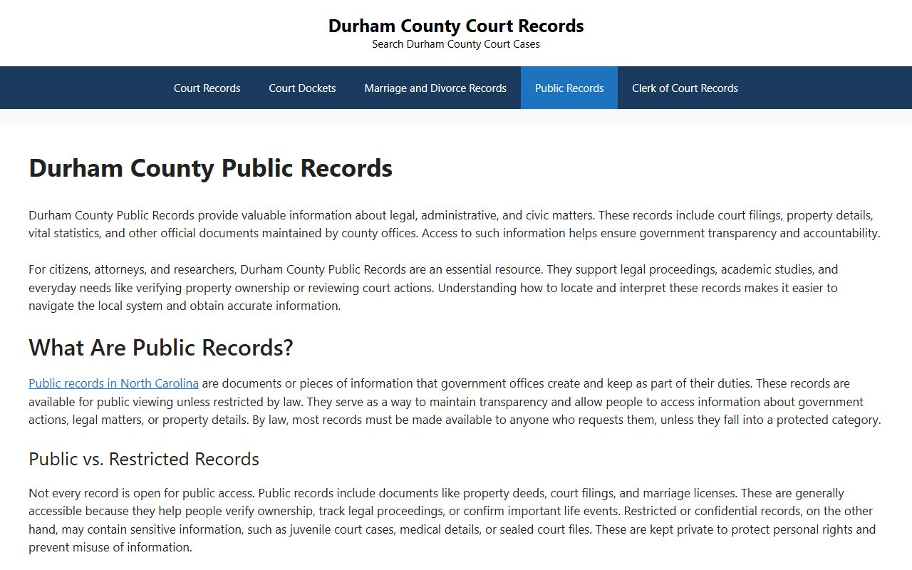 Durham County court records page for criminal history access
