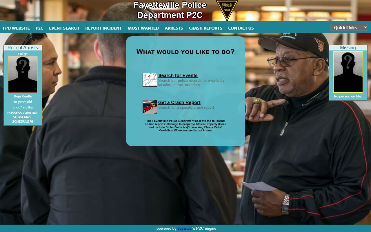 Fayetteville Police-to-Citizen portal for criminal history searches