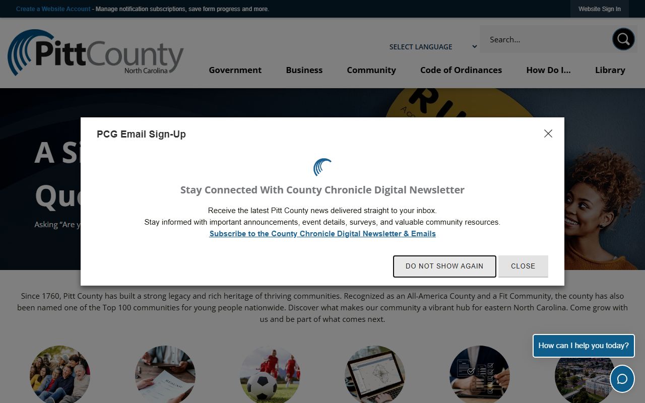 Pitt County government website for court and criminal history records