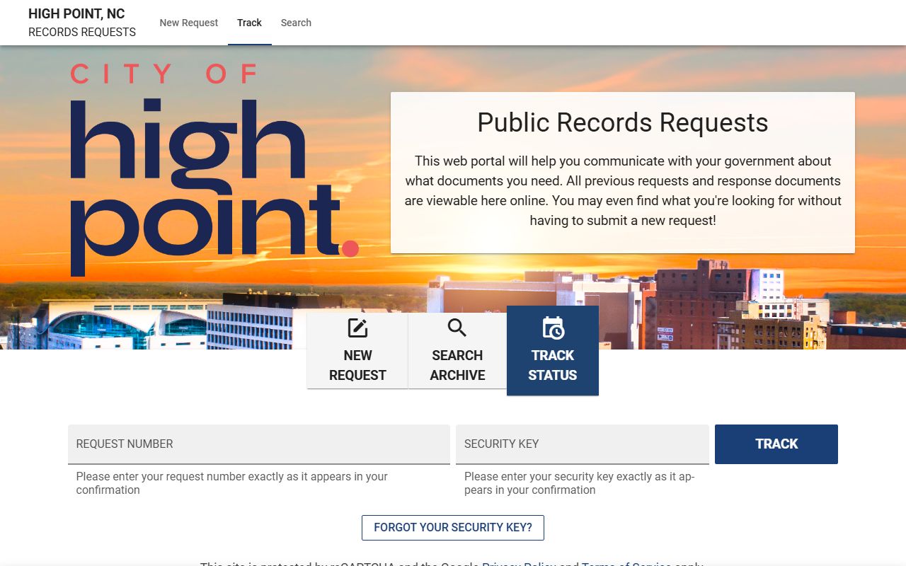 High Point Police Department JustFOIA public records portal for criminal history requests