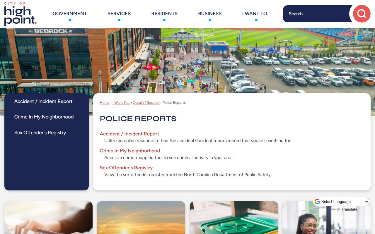 High Point police reports request page for criminal records