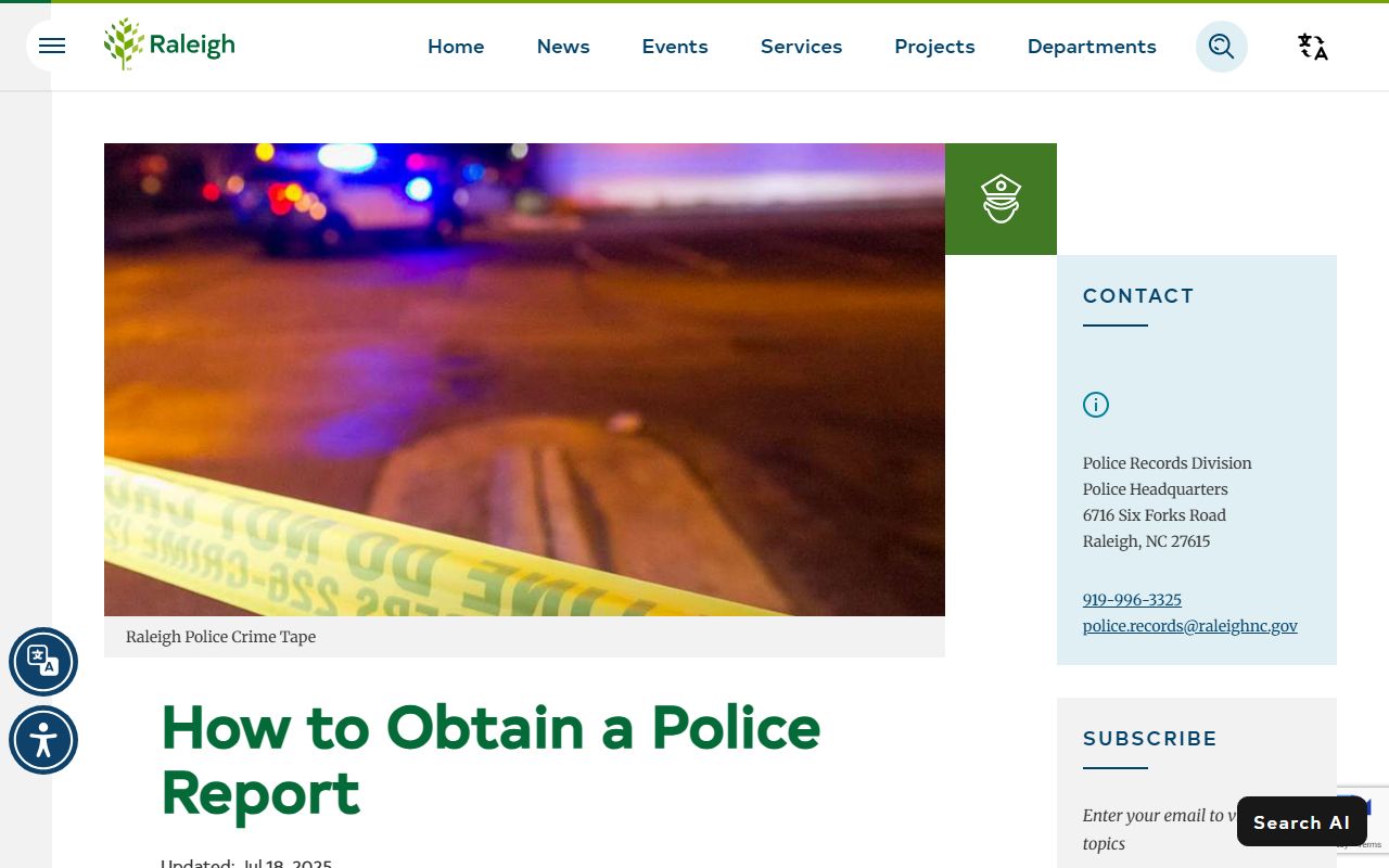 How to obtain a police report from Raleigh Police Department