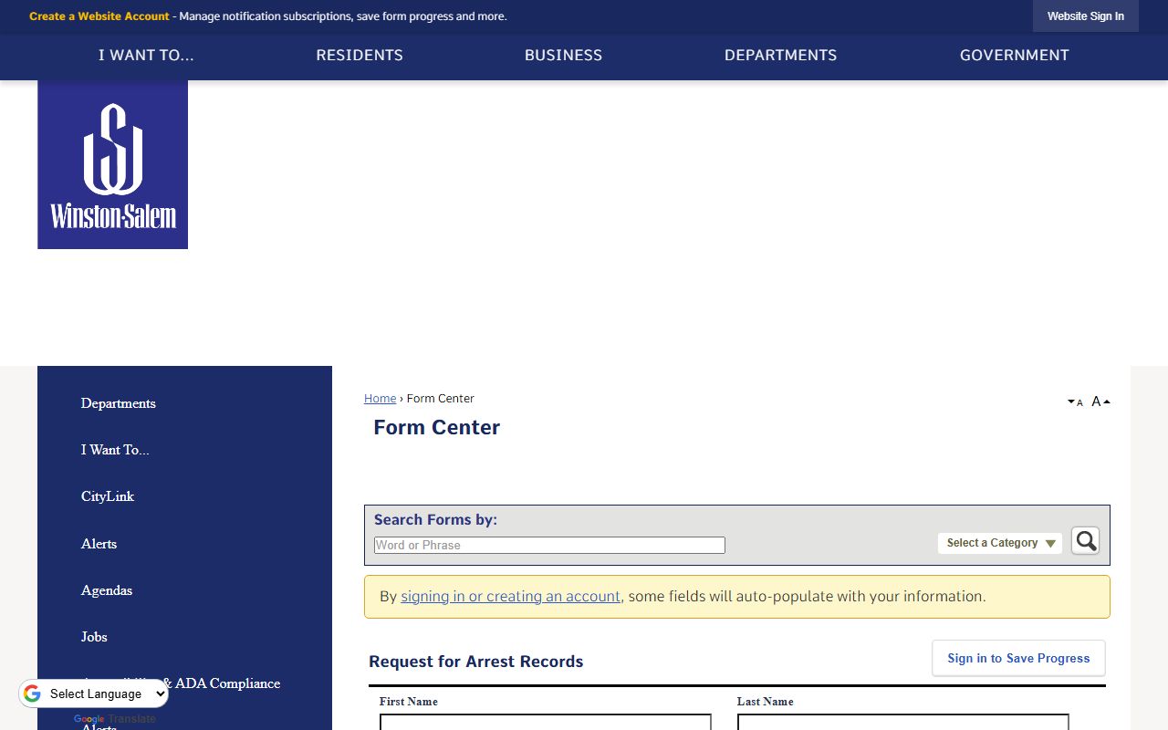 Winston-Salem arrest records request form for criminal history