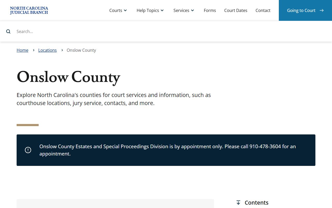 Onslow County courthouse and courts for criminal history record searches in Jacksonville North Carolina