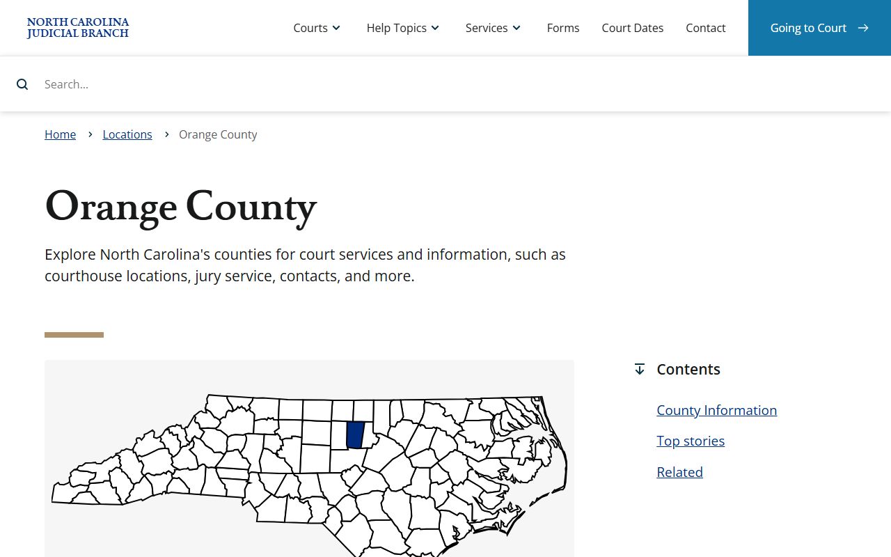 Orange County courthouse and courts for criminal history record searches in Hillsborough North Carolina