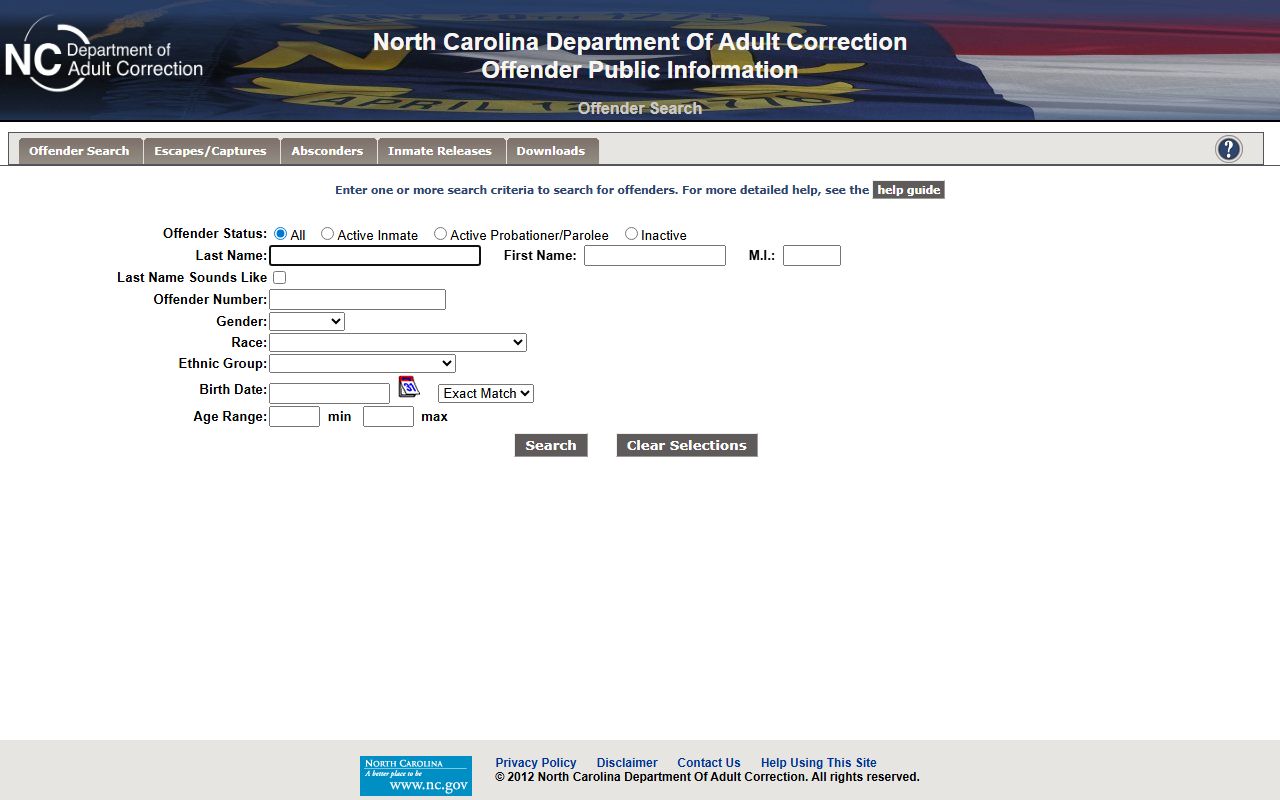 NC Offender Search tool for criminal history lookups