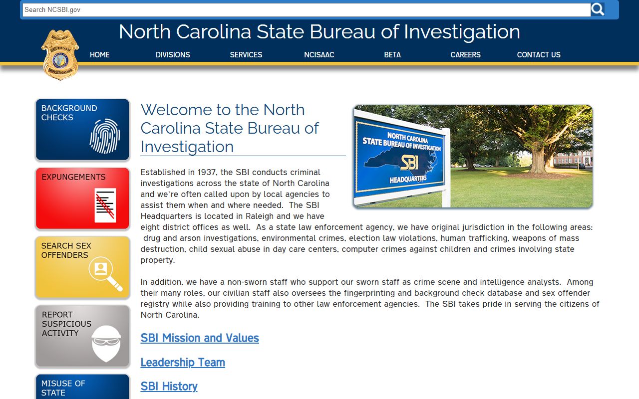 NC State Bureau of Investigation criminal history services page
